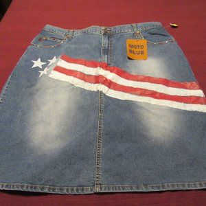 Womens Moto Blue USA America Flag Jean Skirt 19/20